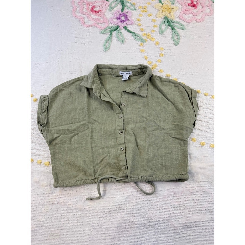 Better Together Olive Green Crop Top‎ Button Down Shirt Womens Large
